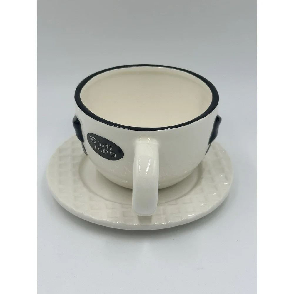 Parisian Black Bow Cup & Saucer Set Hand Painted Ceramic Valentine Gift